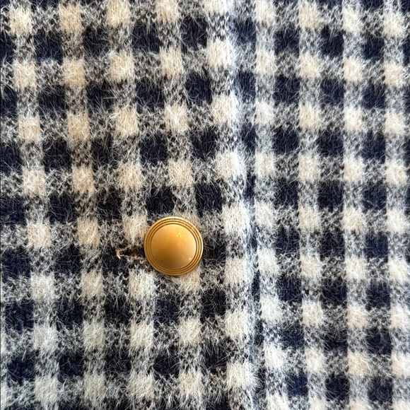 Max Studio Navy and White Checkered Fuzzy Button Up Sweater Jacket Size M Women - Picture 6 of 9